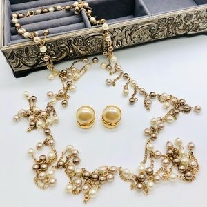 Vintage Ivory Pearl Necklace & Earrings